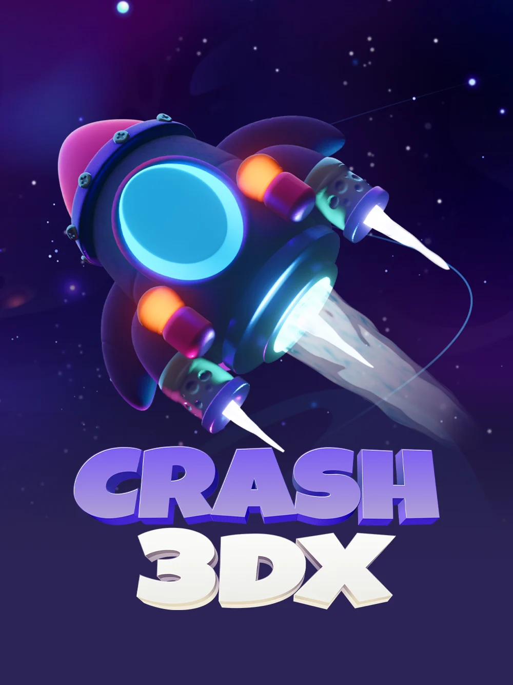 Crash 3D con estética tecnológica y multiplicadores intensos.