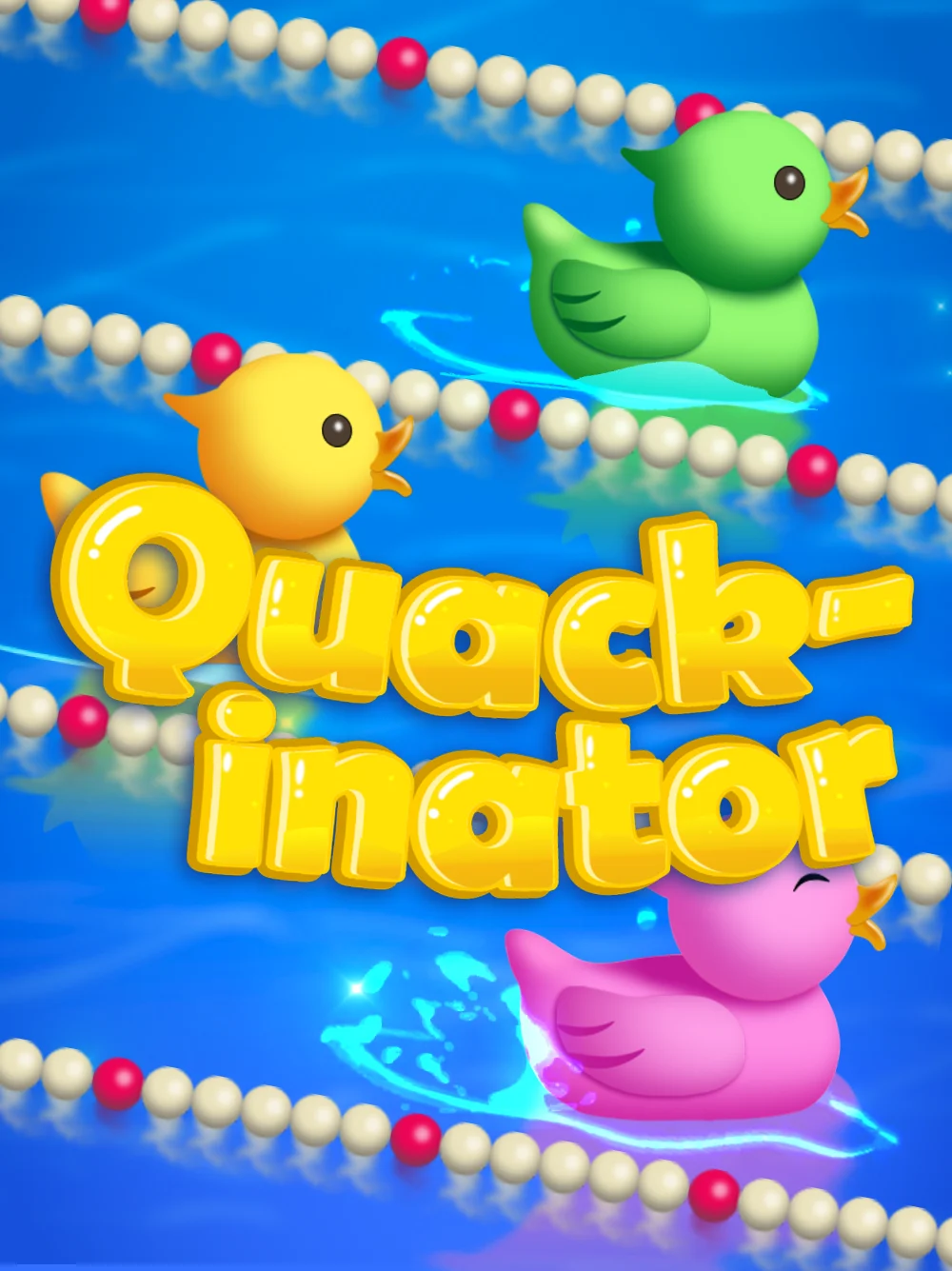 Tarjeta de juego arcade con personaje de pato futurista y colores neón.